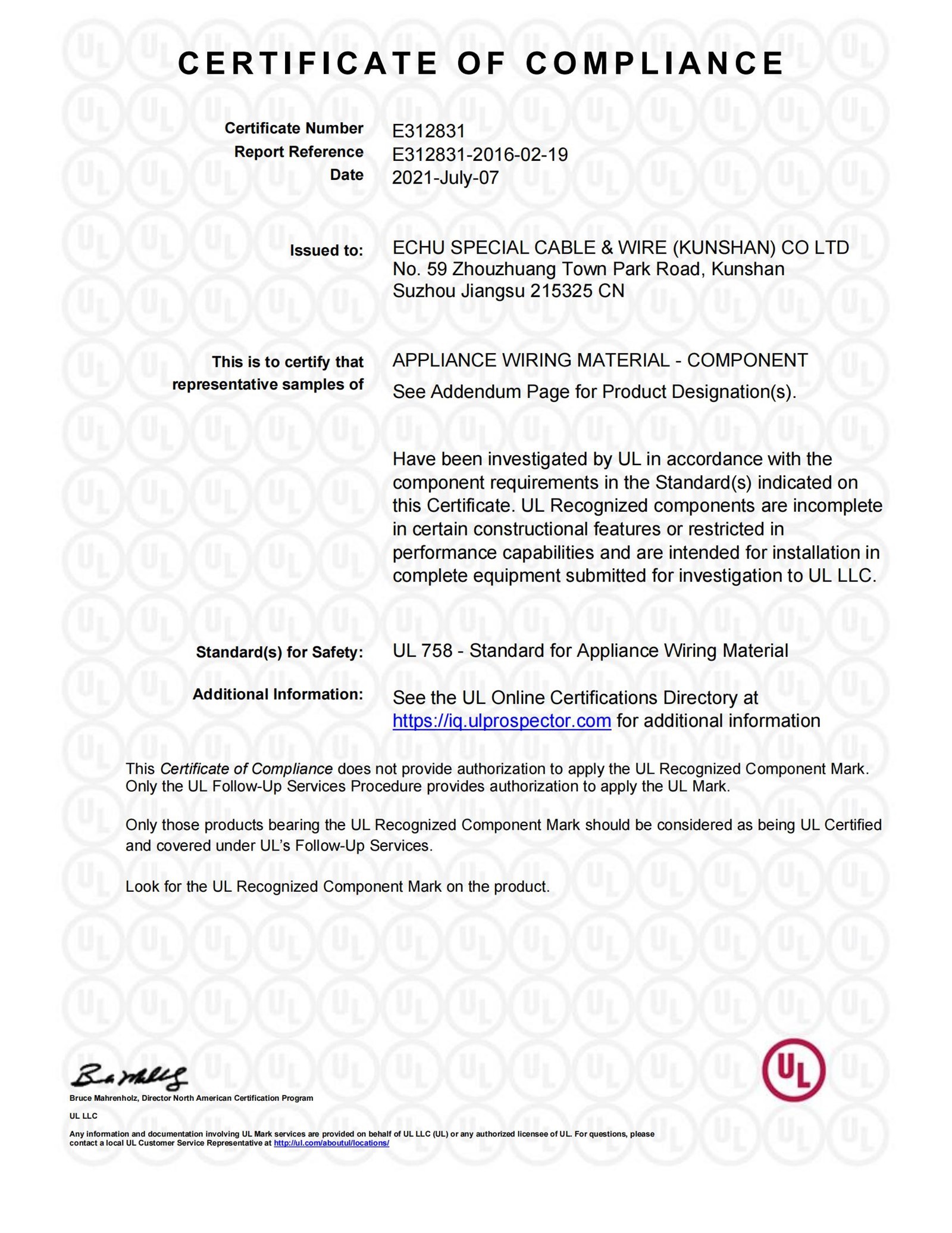 E312831-UL758 Cable00 E312831-UL758 Cable00